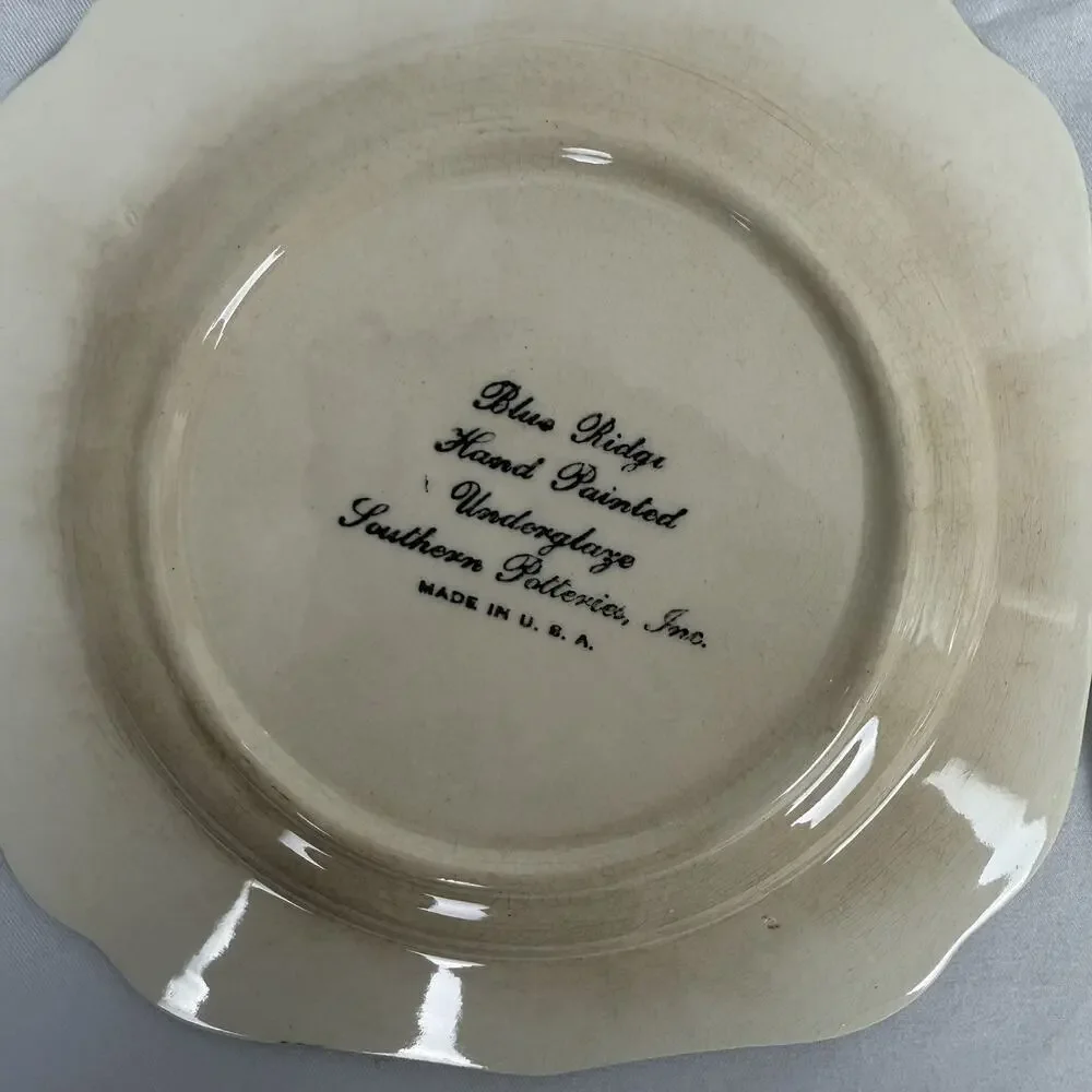 VTG Southern Potteries Set of 6 Blue Ridge 'Country Fair Green' Square Plates 6